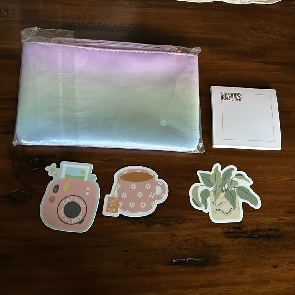Pouch plus sticky notes plus 3 stickers bundle all new